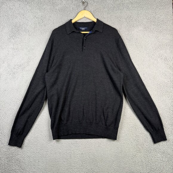 Charles Tyrwhitt Polo Rugby Sweater Men Size XL Charcoal 100% Merino Wool Preppy - Picture 1 of 10